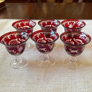 Antique ca 1815-1848 Set of 6 ruby on clear Bohemia Biedermeier liquor glasses